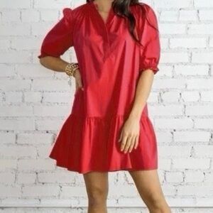 Caryn Lawn Clare red cotton dress with pockets One Size Fits Most